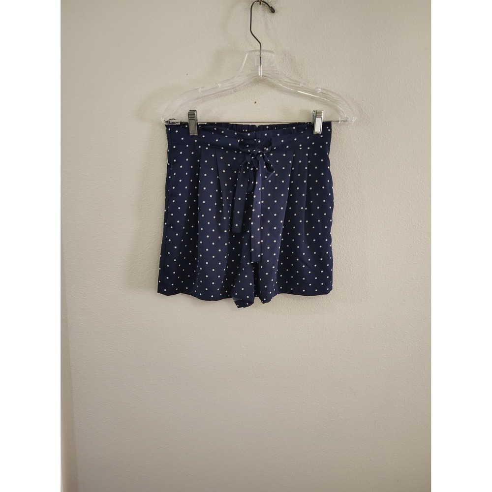 DR2 Navy Blue Polka Dot Tie Front Elastic Waist Shorts Women Medium